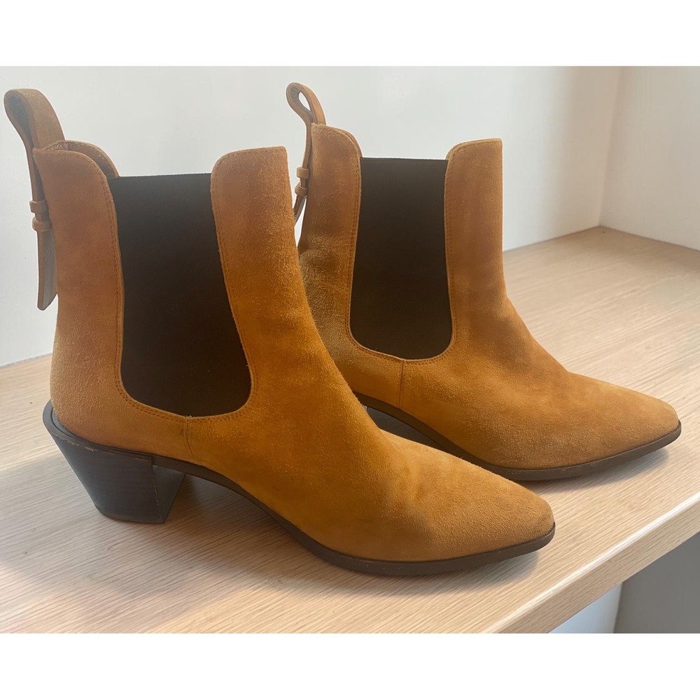 FRAME Le Lexington Chelsea Suede Pointed Toe Block Heel Boots Women EU39/US8.5
